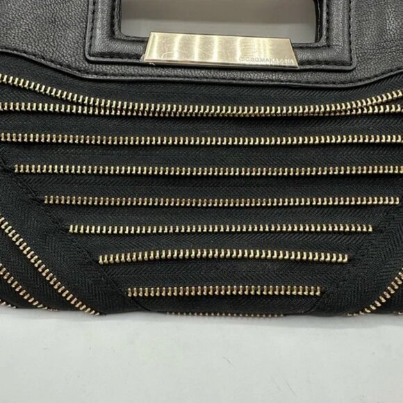 BCBGMaxAzria Black Clutch Genuine Leather Trim Elegant Gold Zipper Design - Picture 9 of 11